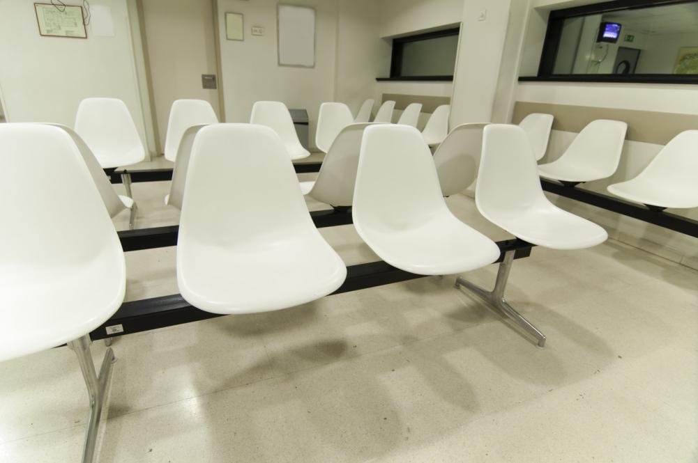 hospital waiting room with empty chairs